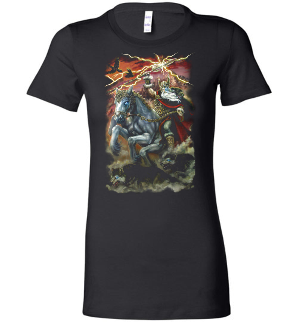 Odin and Sleipnir ladies fit norse Fantasy Art  shirt - Inlumined Arts LLC