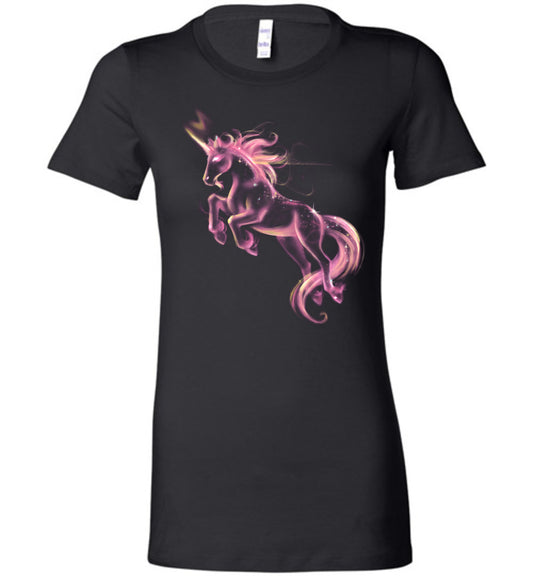Ladies pink galaxy outerspace unicorn shirt celestial - Inlumined Arts LLC
