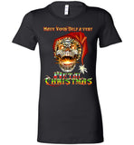Skull Santa Heavy Metal Christmas Holiday Shirt Ladies Bella s-2xl