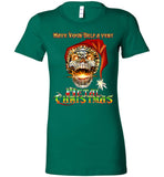Skull Santa Heavy Metal Christmas Holiday Shirt Ladies Bella s-2xl