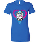 Sugar Skull Haloween Graphic Heart Dead of the Dead undead  Ladies Shirt S -2xl