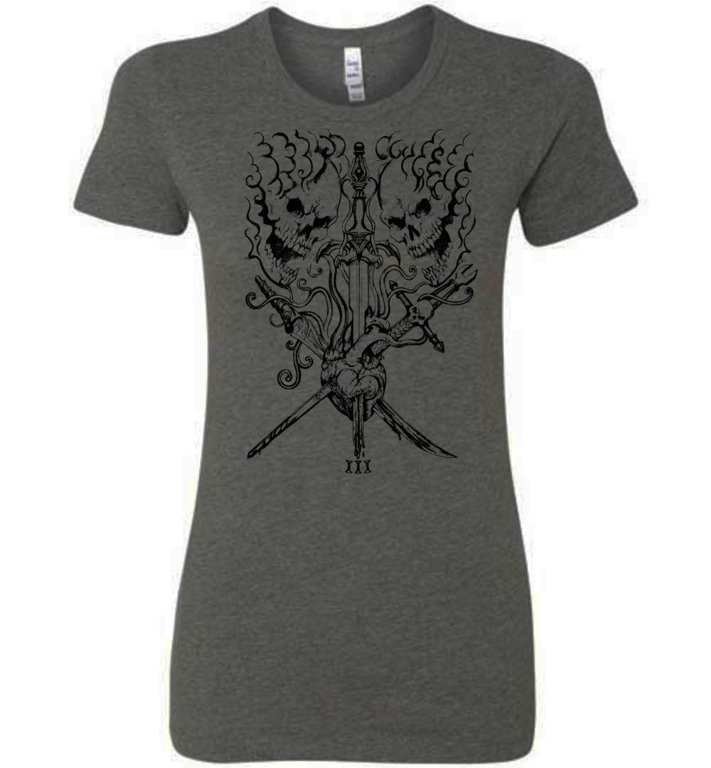 Ladies Fit Black on White Three of Swords T-shirt - Inlumined Arts LLC