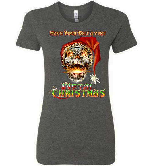 Skull Santa Heavy Metal Christmas Holiday Shirt Ladies Bella s-2xl - Inlumined Arts LLC