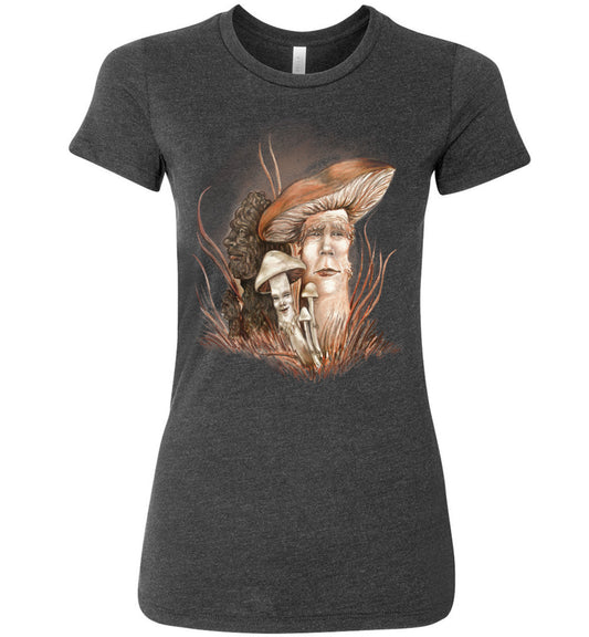 Ladies Womens  T-shirt Mushroom People  Fantasy Nature Art Juniors (S-2xL) - Inlumined Arts LLC