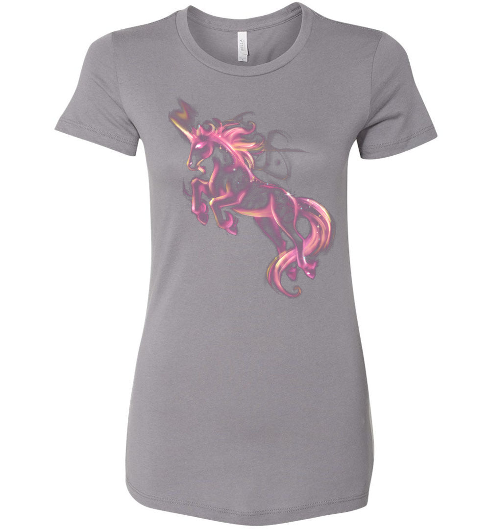 Ladies pink galaxy outerspace unicorn shirt celestial - Inlumined Arts LLC