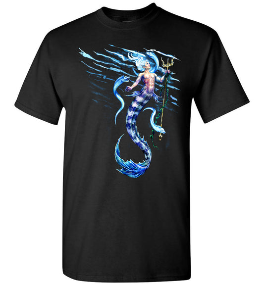 Deep Blue Merman Mermaid Ocean  Fish T-shirt - Inlumined Arts LLC