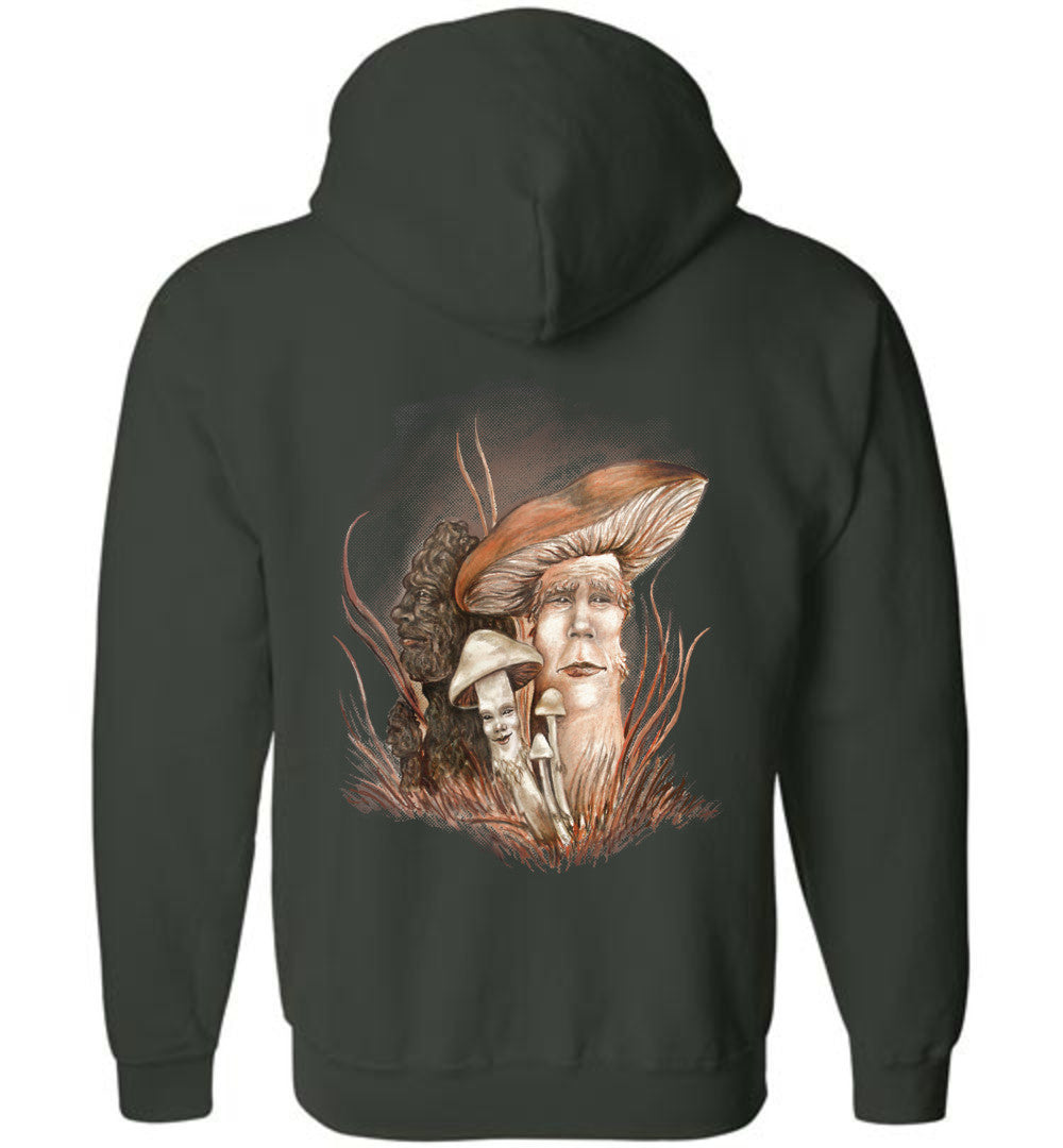 Mushroom People, Mushroom Hunting zip front hoodie unisex (s-5XL) - Inlumined Arts LLC