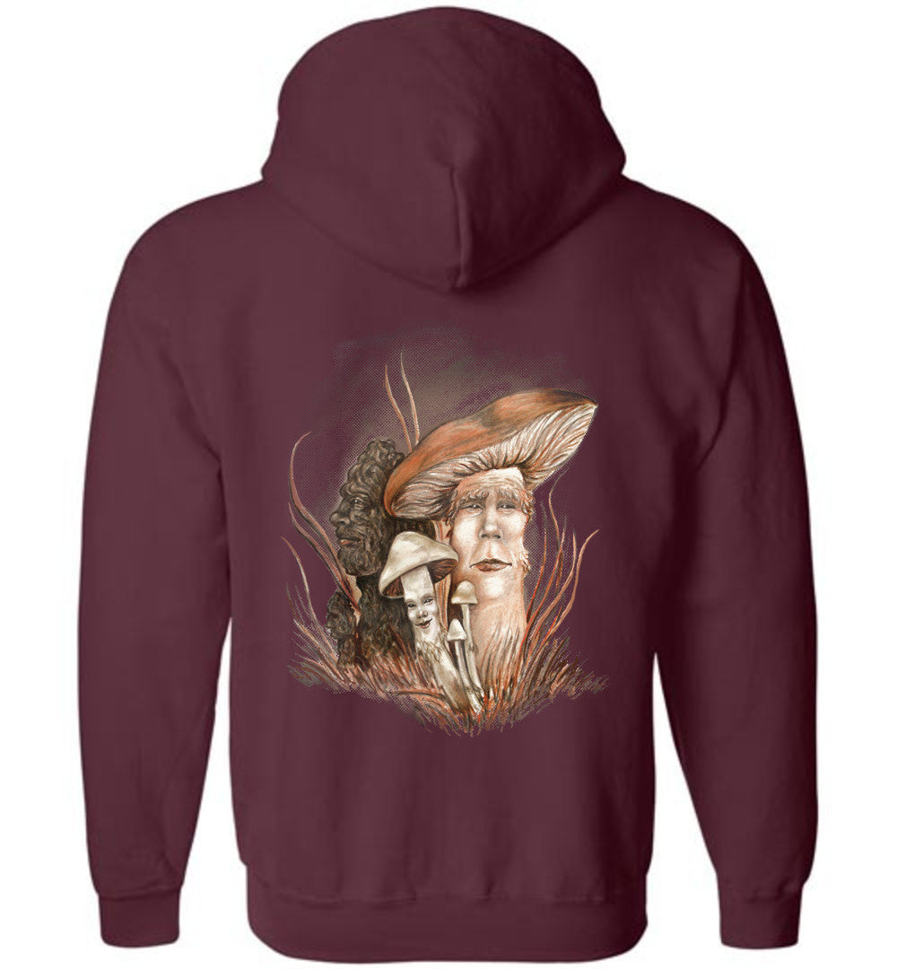 Mushroom People, Mushroom Hunting zip front hoodie unisex (s-5XL) - Inlumined Arts LLC