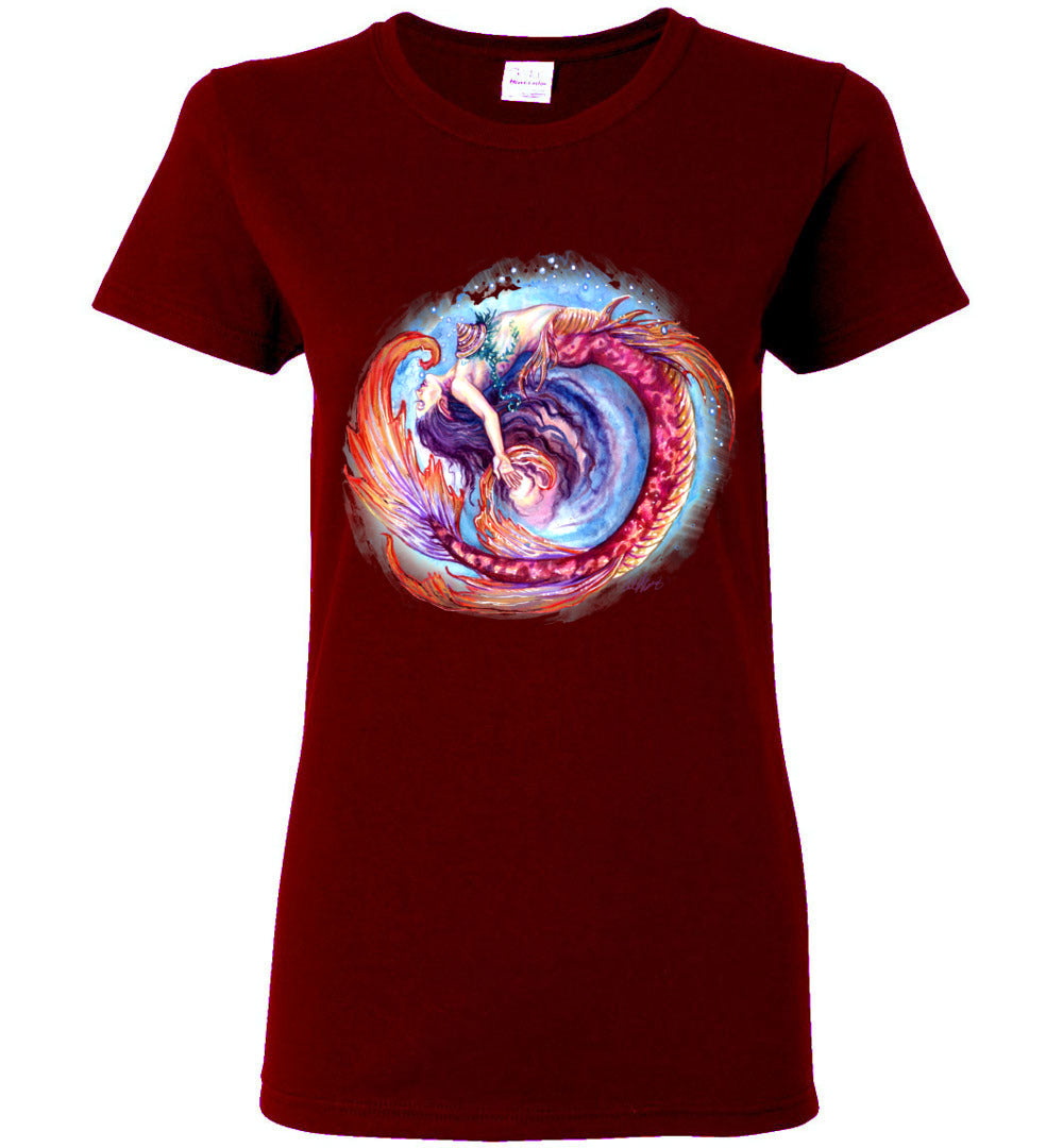 Mermaid Siren Fantasy Art Ocean Color Swirl Shirt Glidan Ladies - Inlumined Arts LLC