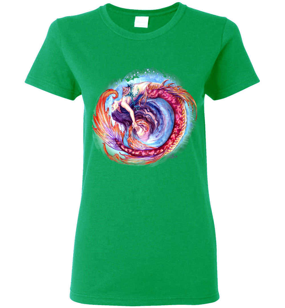 Mermaid Siren Fantasy Art Ocean Color Swirl Shirt Glidan Ladies - Inlumined Arts LLC