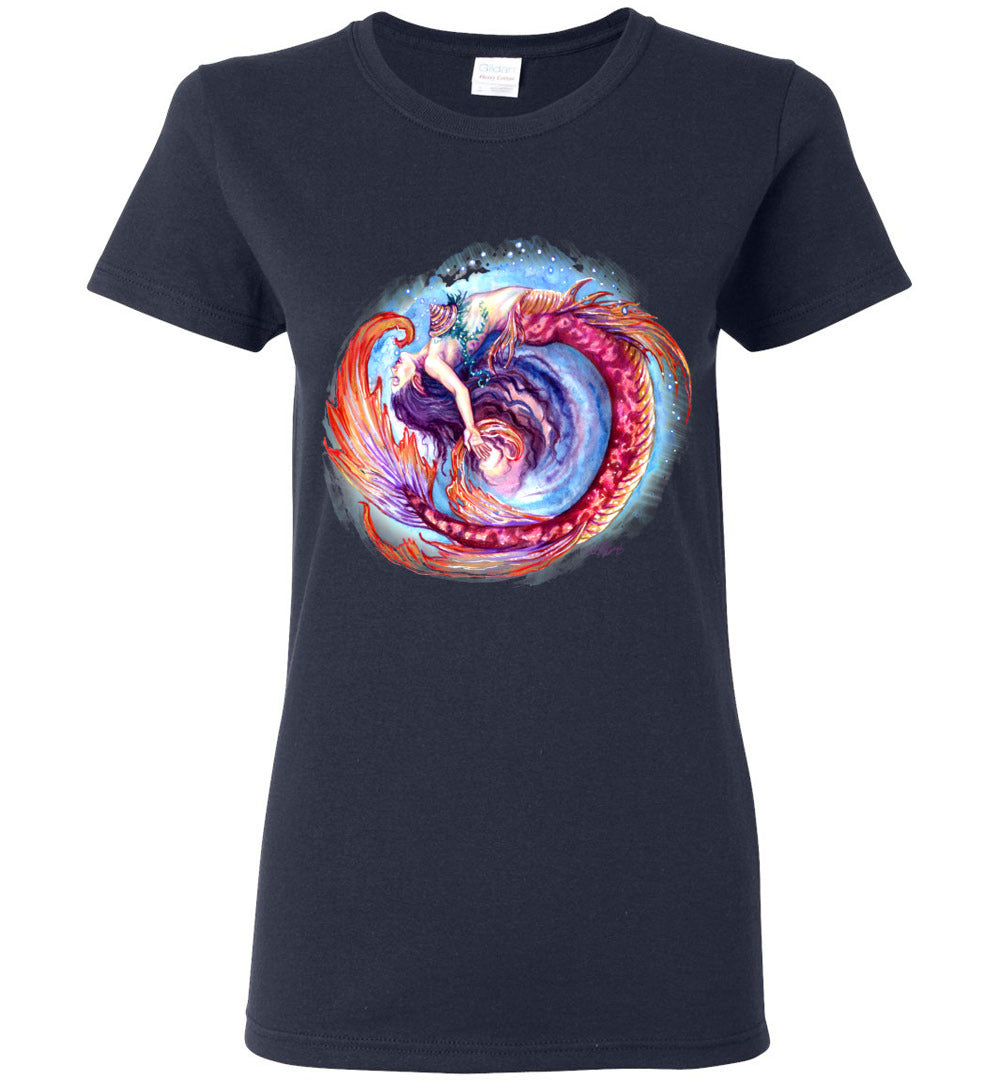 Mermaid Siren Fantasy Art Ocean Color Swirl Shirt Glidan Ladies - Inlumined Arts LLC