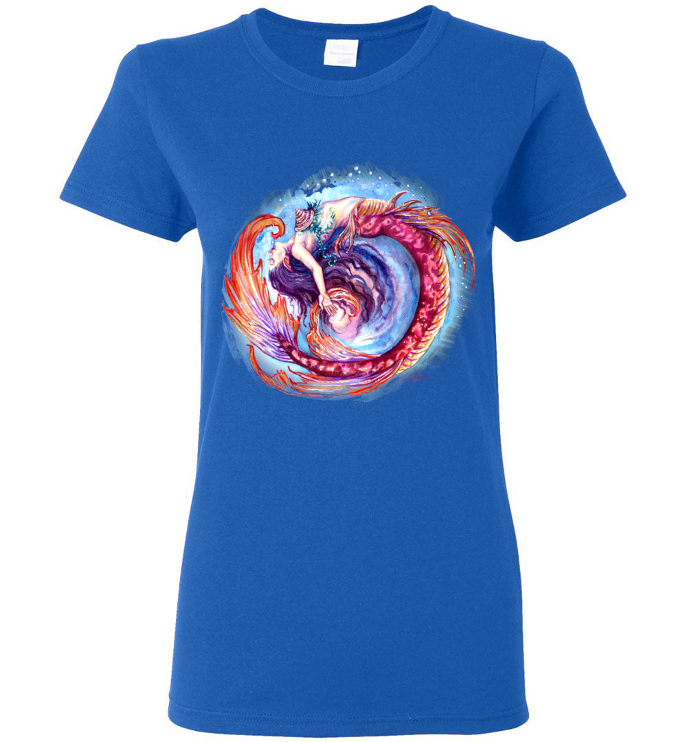 Mermaid Siren Fantasy Art Ocean Color Swirl Shirt Glidan Ladies - Inlumined Arts LLC