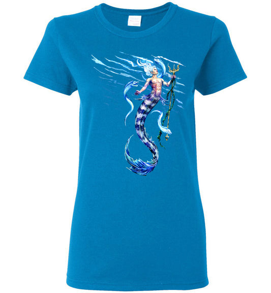 Deep Blue Merman Mermaid Ocean  Fish T-shirt Women Fit - Inlumined Arts LLC