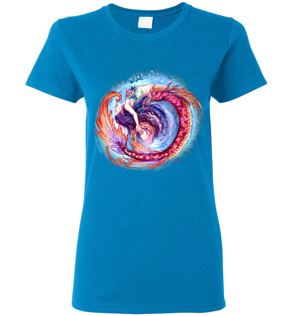 Mermaid Siren Fantasy Art Ocean Color Swirl Shirt Glidan Ladies - Inlumined Arts LLC