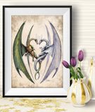 Fantasy Fine Art Giclee Print Entwined Dragons
