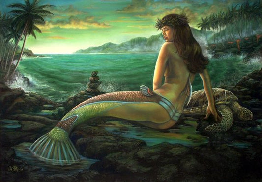 Olivine Hawaiian vintage Mermaid art print - Inlumined Arts LLC