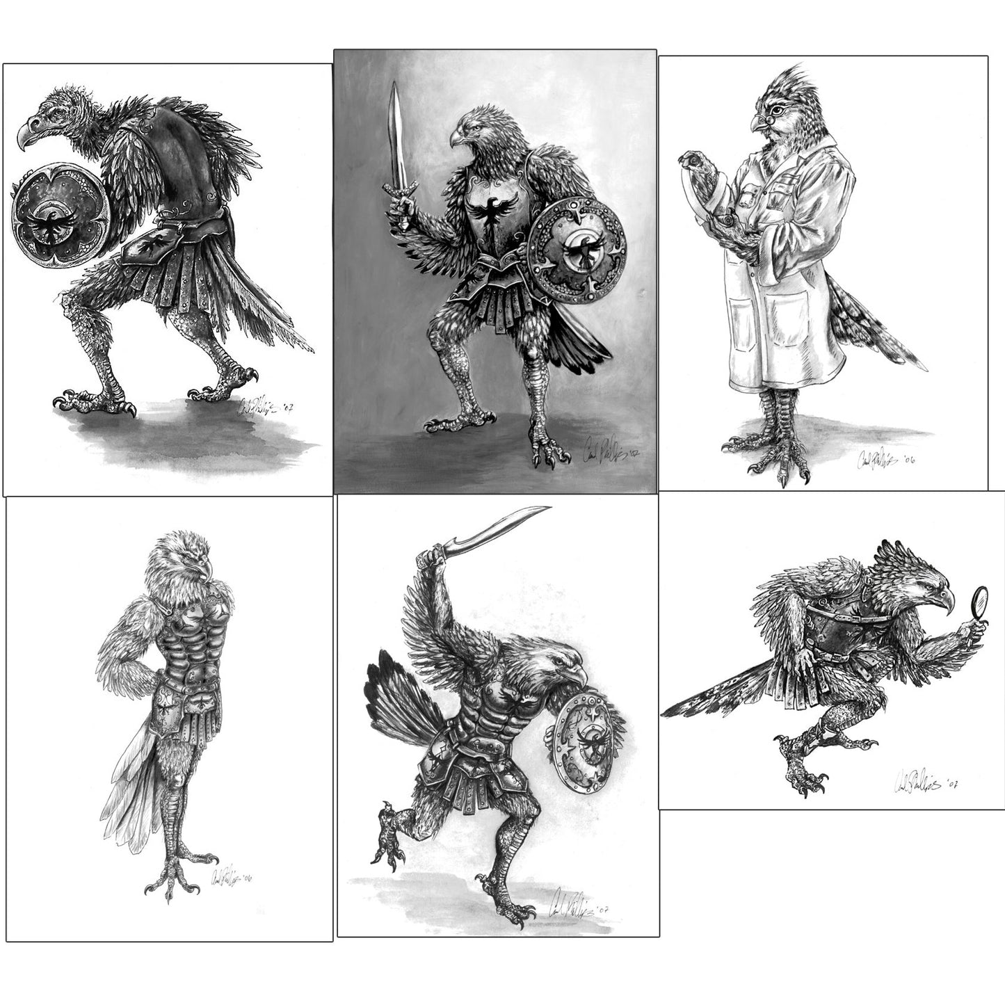 Tales Of Tamoor Bird Man Warriors Sketch Portfolio  Concept Set of 6 - Inlumined Arts LLC