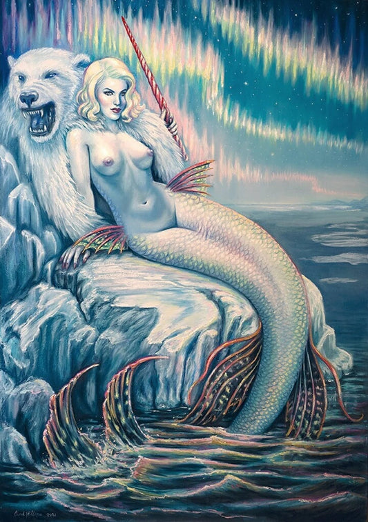 Zirconia Mermaid 43"x30"  Original Pastel Painting Fantasy Fine Art - Inlumined Arts LLC