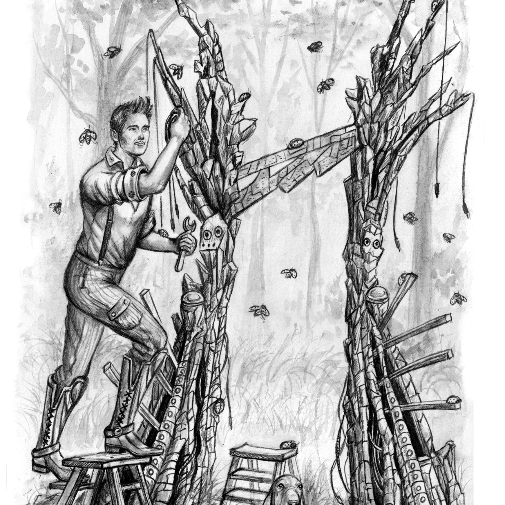 Building The Machine LEAGUE OF ELDER INTERIOR  ILLUSTRATION Drawing ARTWORK - Inlumined Arts LLC