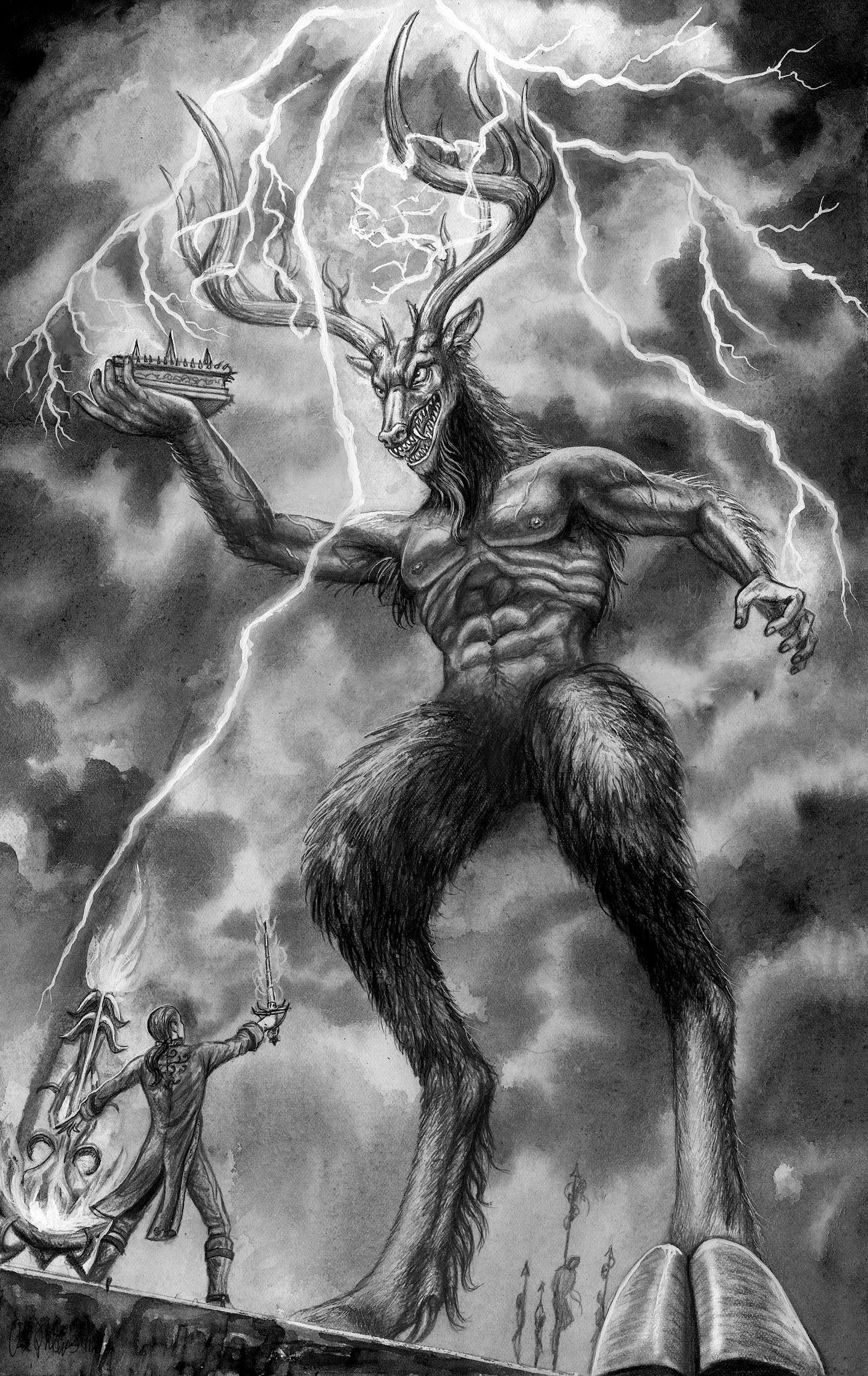 Kay Faces The Horned God  LEAGUE OF ELDER  ILLUSTRATION - Inlumined Arts LLC