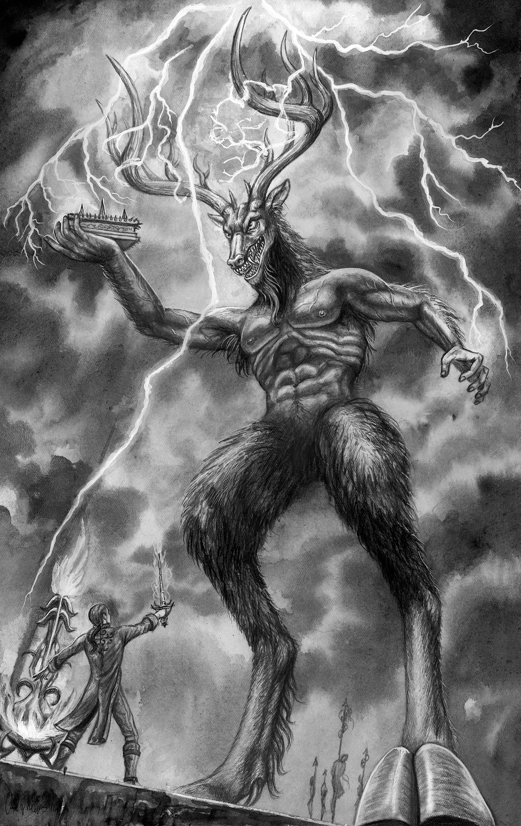 Kay Faces The Horned God  LEAGUE OF ELDER  ILLUSTRATION - Inlumined Arts LLC