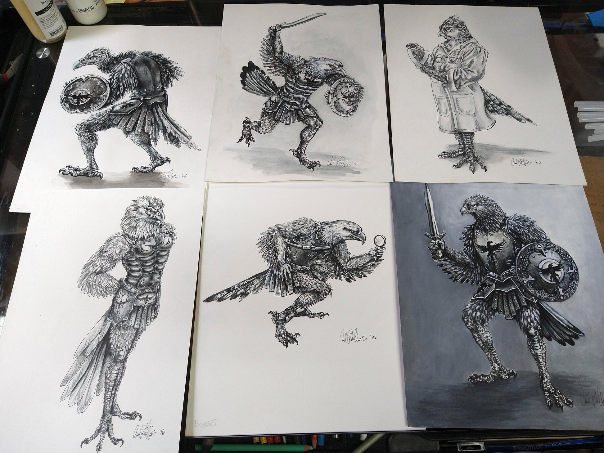 Tales Of Tamoor Bird Man Warriors Sketch Portfolio  Concept Set of 6 - Inlumined Arts LLC