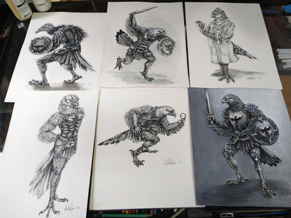 Tales Of Tamoor Bird Man Warriors Sketch Portfolio  Concept Set of 6 - Inlumined Arts LLC