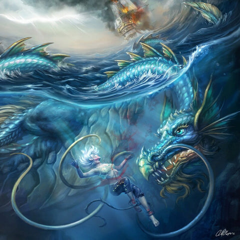 "A Watery Grave" Fantasy Sea Dragon Art Print