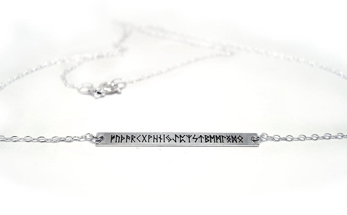 Women's Norse Futhark Sterling Silver Rune Bar Necklace Minimalist - Inlumined Arts LLC