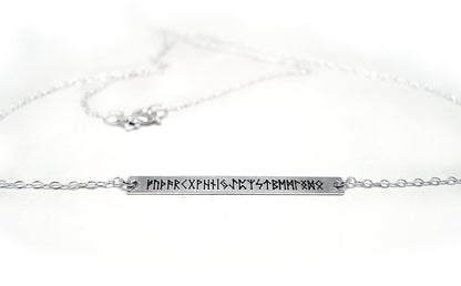 Women's Norse Futhark Sterling Silver Rune Bar Necklace Minimalist - Inlumined Arts LLC
