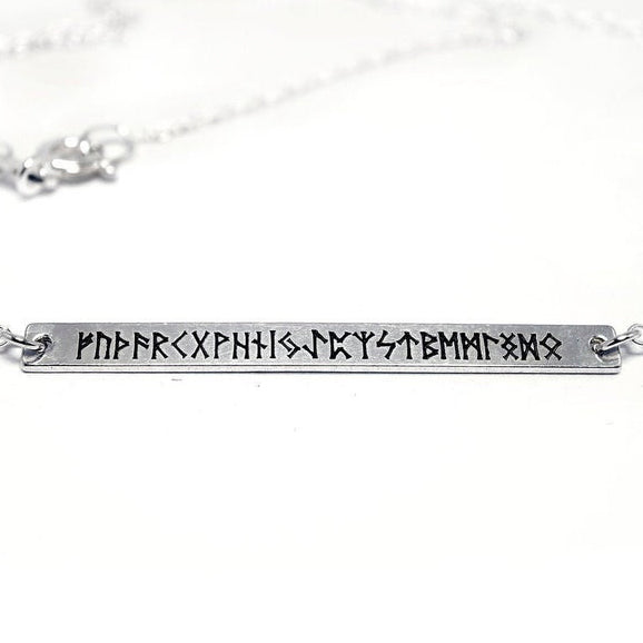 Women's Norse Futhark Sterling Silver Rune Bar Necklace Minimalist - Inlumined Arts LLC