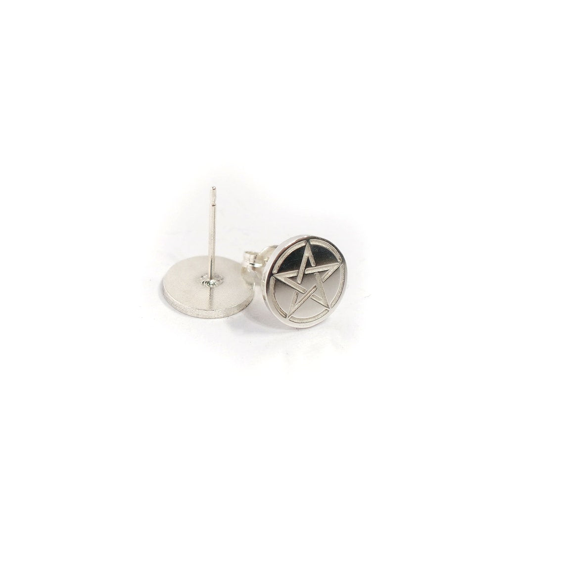 Pentagram sterling silver Stud Earrings Round circle MINIMALIST Witchy - Inlumined Arts LLC
