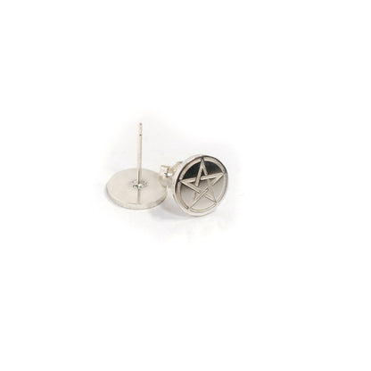 Pentagram sterling silver Stud Earrings Round circle MINIMALIST Witchy - Inlumined Arts LLC