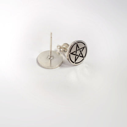 Pentagram sterling silver Stud Earrings Round circle MINIMALIST Witchy - Inlumined Arts LLC