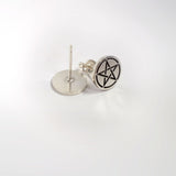 Pentagram sterling silver Stud Earrings Round circle MINIMALIST Witchy