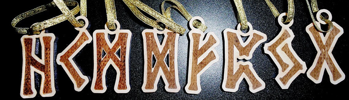 Viking norse  pagan Wooden futhark rune ornaments