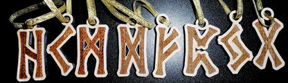Viking norse  pagan Wooden futhark rune ornaments