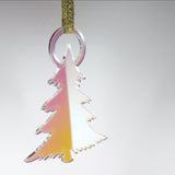 Tree holiday ornament, iridscent crystal or gold acrylic