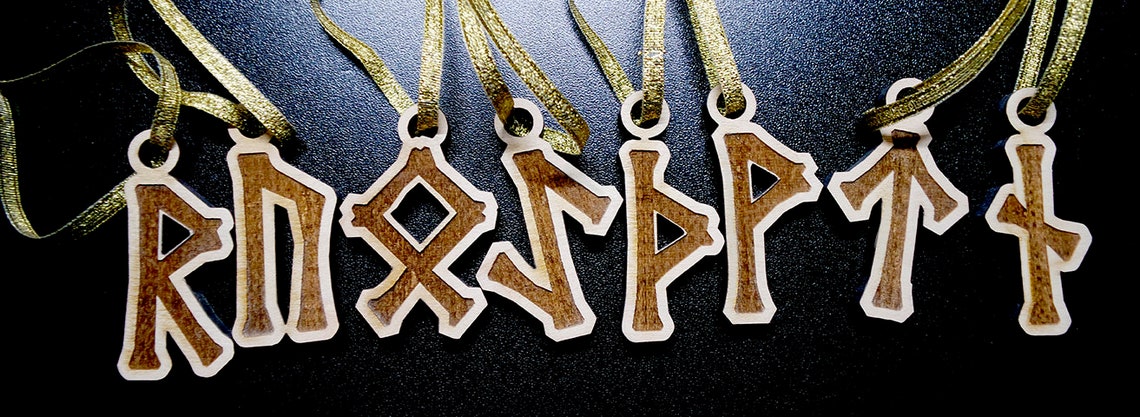 Viking norse  pagan Wooden futhark rune ornaments