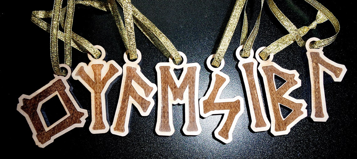 Viking norse  pagan Wooden futhark rune ornaments