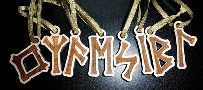 Viking norse  pagan Wooden futhark rune ornaments