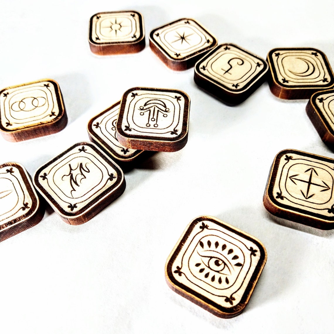 The Witches runes, Wooden Wiccan Pagan pocket rune divination set - Inlumined Arts LLC