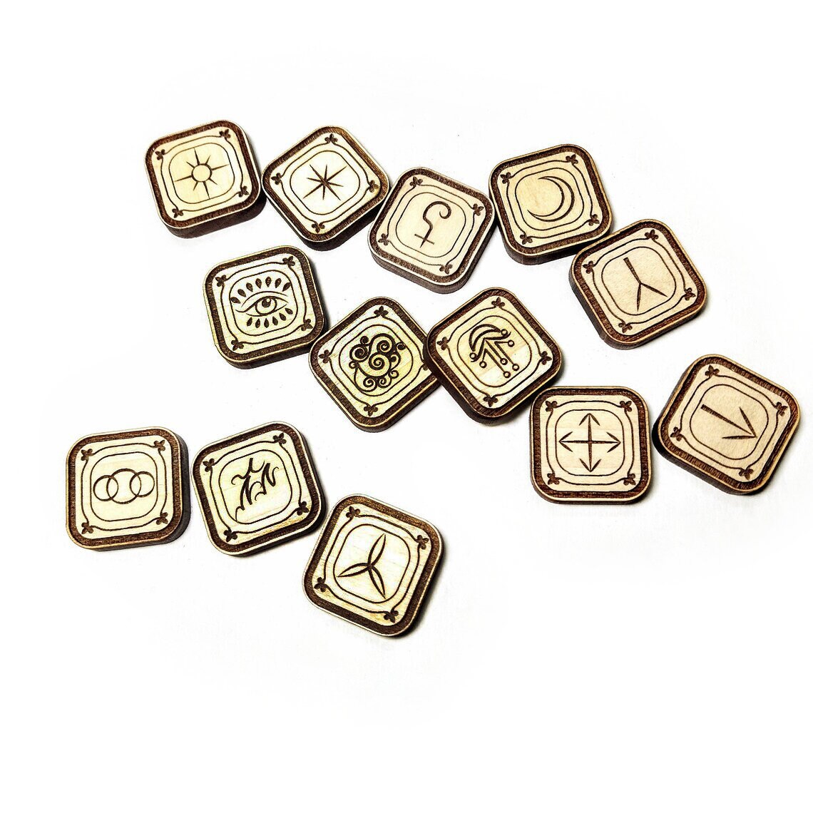 The Witches runes, Wooden Wiccan Pagan pocket rune divination set - Inlumined Arts LLC