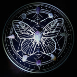 Enchanted Nocturne Moth Crystal Grid Board, Gothic Occult Wall Art, 12 inch