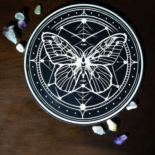 Enchanted Nocturne Moth Crystal Grid Board, Gothic Occult Wall Art, 12 inch