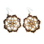 Sacred Geometry Sterling Silver Flower of Life Wood Earrings Witchy Boho