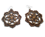 Sacred Geometry Sterling Silver Flower of Life Wood Earrings Witchy Boho