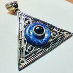 Evil Eye, Sterling Silver Amulet, Greek inspired Pendant  with Lapis Lazuli and Onyx