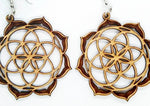 Sacred Geometry Sterling Silver Flower of Life Wood Earrings Witchy Boho