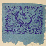 Original Fantasy Art fairy Wood Cut Block "Hidden" in blue